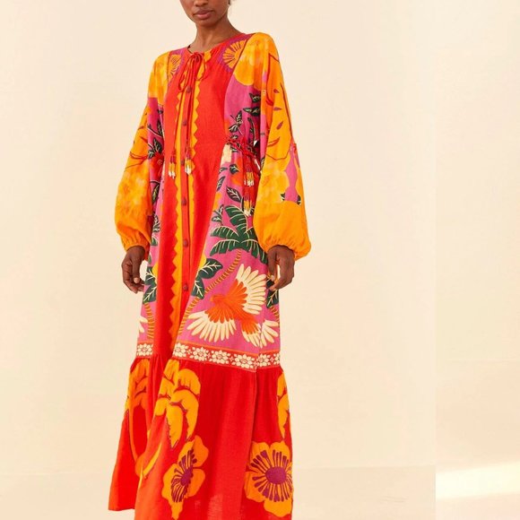 FARM Rio Sunset Patchwork Maxi Dress Tropical Dopamine - Picture 1 of 16